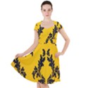 Yellow Regal Filagree Pattern Cap Sleeve Midi Dress With Pockets View1