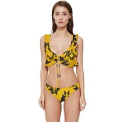 Yellow Regal Filagree Pattern Low Cut Ruffle Edge Bikini Set