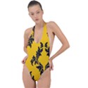 Yellow Regal Filagree Pattern Backless Halter One Piece Swimsuit View1