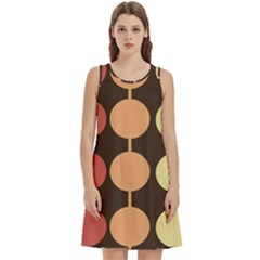 Pattern Circle Retro Design Round Neck Sleeve Casual Dress With Pockets