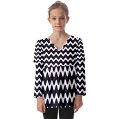 Wave Pattern Wavy Halftone Kids  V Neck Casual Top