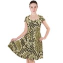 Yellow Snake Skin Pattern Cap Sleeve Midi Dress With Pockets View1