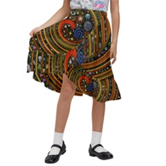 Swirl Vortex Emoji Cyclone Motion Art Kids  Ruffle Flared Wrap Midi Skirt