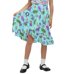 Sea Ocean Sealife Turtle Jellyfish Kids  Ruffle Flared Wrap Midi Skirt