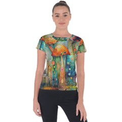 Whimsical Mushrooms Colorful Patterns Short Sleeve Sports Top 