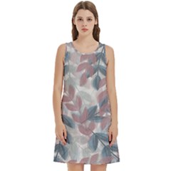 Leaves Pattern Background Nature Round Neck Sleeve Casual Dress With Pockets