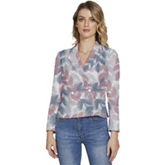 Leaves Pattern Background Nature Women s Long Sleeve Revers Collar Cropped Jacket