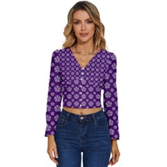 White Pentacle And Purple Pattern Long Sleeve V-neck Top