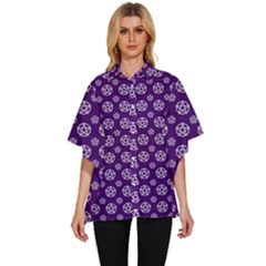 White Pentacle And Purple Pattern Women s Batwing Button Up Shirt