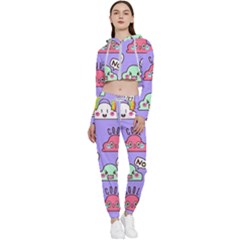 Cloud Seamless Pattern Cropped Zip Up Lounge Set