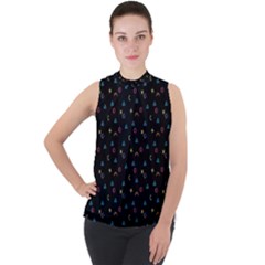 Abstract Texture Mock Neck Chiffon Sleeveless Top