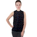 Abstract Texture Mock Neck Chiffon Sleeveless Top View1