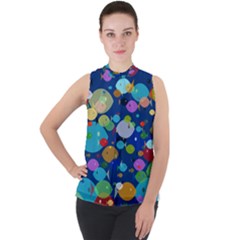 Illustrations Sea Fish Swimming Colors Mock Neck Chiffon Sleeveless Top