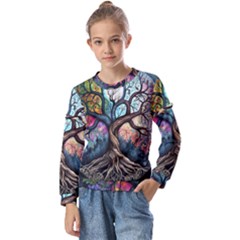Tree Colourful Kids  Long Sleeve T-shirt With Frill 