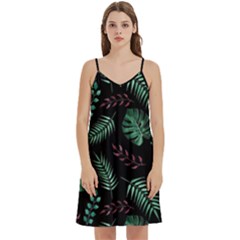 Tropical Leaves Pattern Mini Camis Dress With Pockets