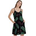 Tropical Leaves Pattern Mini Camis Dress With Pockets View3