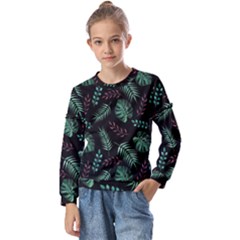 Tropical Leaves Pattern Kids  Long Sleeve T-shirt With Frill 