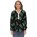 Tropical Leaves Pattern Zip Up Long Sleeve Blouse View1