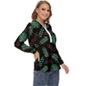 Tropical Leaves Pattern Zip Up Long Sleeve Blouse View3