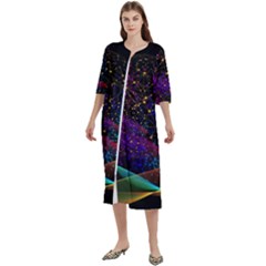 Particles Waves Line Multicoloured Women s Cotton 3/4 Sleeve Nightgown