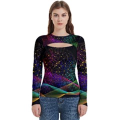 Particles Waves Line Multicoloured Women s Cut Out Long Sleeve T-shirt