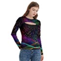 Particles Waves Line Multicoloured Women s Cut Out Long Sleeve T-Shirt View3