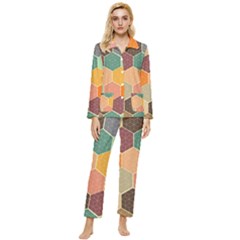 Abstract Hex Hexagon Grid Pattern Honeycomb Womens  Long Sleeve Velvet Pocket Pajamas Set