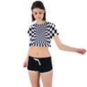 Optical-illusion-chessboard-tunnel Tie Back Short Sleeve Crop T-Shirt View1
