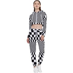 Optical-illusion-chessboard-tunnel Cropped Zip Up Lounge Set