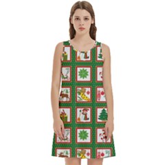 Christmas Paper Christmas Pattern Round Neck Sleeve Casual Dress With Pockets