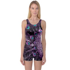 Purple Peacock One Piece Boyleg Swimsuit