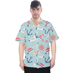 Nautical Marine Symbols Seamless Pattern Men s Hawaii Shirt