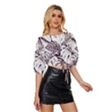 Abstract Art Tropical Leaves Mid Sleeve Drawstring Hem Top View3