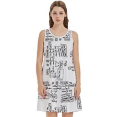 Blackboard Algorithms Black And White Pattern Round Neck Sleeve Casual Dress With Pockets