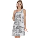Blackboard Algorithms Black and White Pattern Round Neck Sleeve Casual Dress With Pockets View3