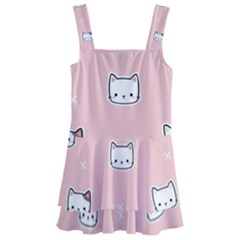 Cute Cat Cartoon Doodle Seamless Pink Pattern Kids  Layered Skirt Swimsuit