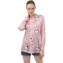 Cute Cat Cartoon Doodle Seamless Pink Pattern Long Sleeve Satin Shirt View1