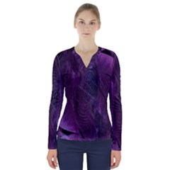 Feather Pattern Texture Form V-neck Long Sleeve Top