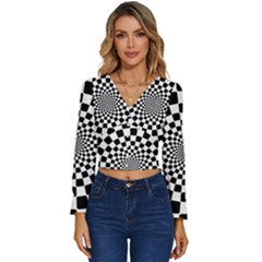 Geomtric Pattern Illusion Shapes Long Sleeve V-neck Top