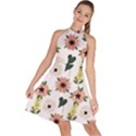Flower White Pattern Floral Sleeveless Halter Neck A-Line Dress View1