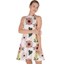 Flower White Pattern Floral Sleeveless Halter Neck A-Line Dress View2