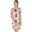 Flower White Pattern Floral Sleeveless Halter Neck A-Line Dress View3