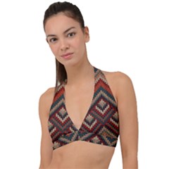 Texture Pattern Fabric Halter Plunge Bikini Top