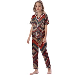 Texture Pattern Fabric Kids  Satin Short Sleeve Pajamas Set