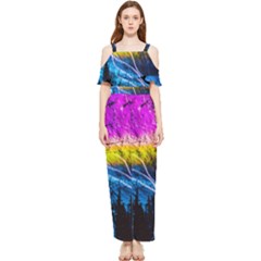 Night Skiing Colored Dead Grateful Lights Mountain Draped Sleeveless Chiffon Jumpsuit