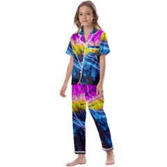 Night Skiing Colored Dead Grateful Lights Mountain Kids  Satin Short Sleeve Pajamas Set