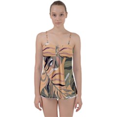Leaves Monstera Picture Print Pattern Babydoll Tankini Top