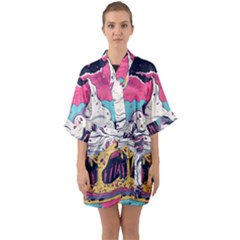 Dessert Chocolate Cream Half Sleeve Satin Kimono 