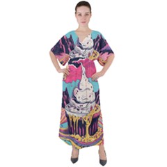 Dessert Chocolate Cream V-neck Boho Style Maxi Dress