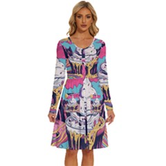 Dessert Chocolate Cream Long Sleeve Dress With Pocket